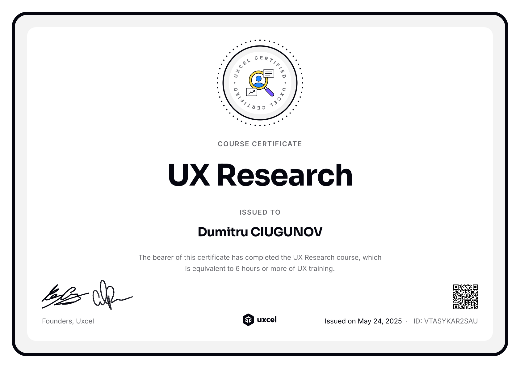 Dumitru CIUGUNOV's certificate